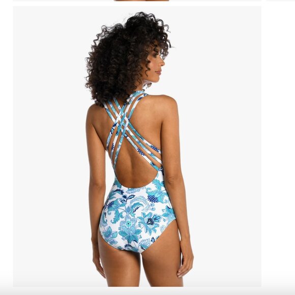 La Blanca Women's Multi Strap Cross Back One Piece Swimsuit, size 6 NEW - Picture 3 of 4